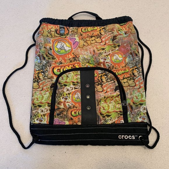 Crocs Graffiti Drawstring Backpack Gym Bag w/ pocket - Picture 1 of 5